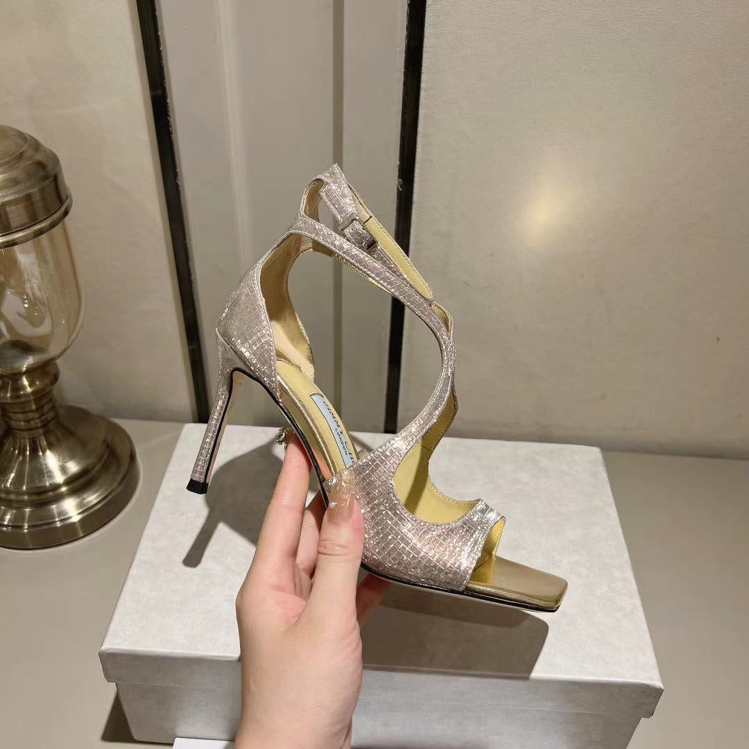JC傑米-巴黎櫥窗定制款 Blingbling魚口高跟涼鞋 10CM 香檳色
