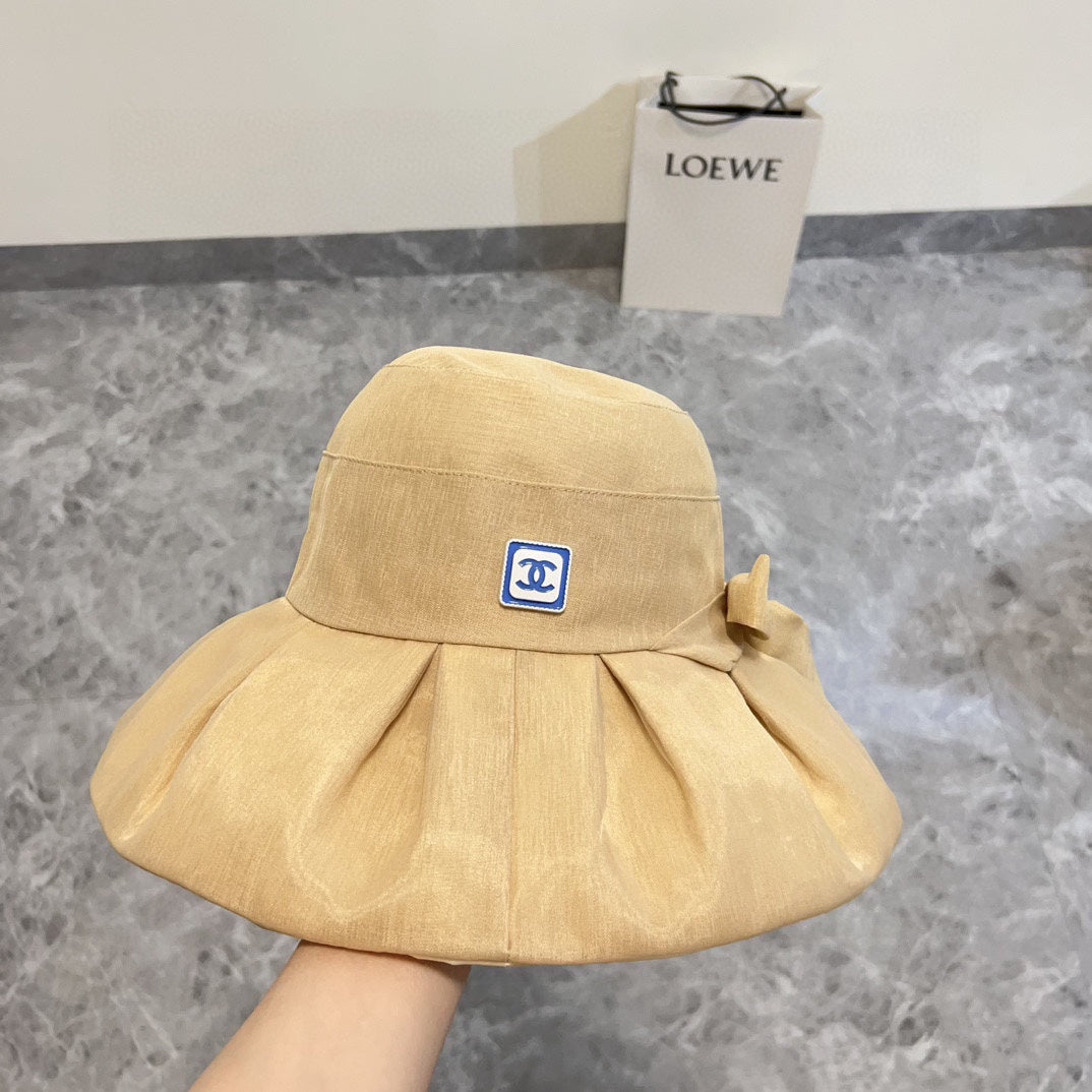 小香家-2024新款大沿棉麻綁帶漁夫帽 卡其色