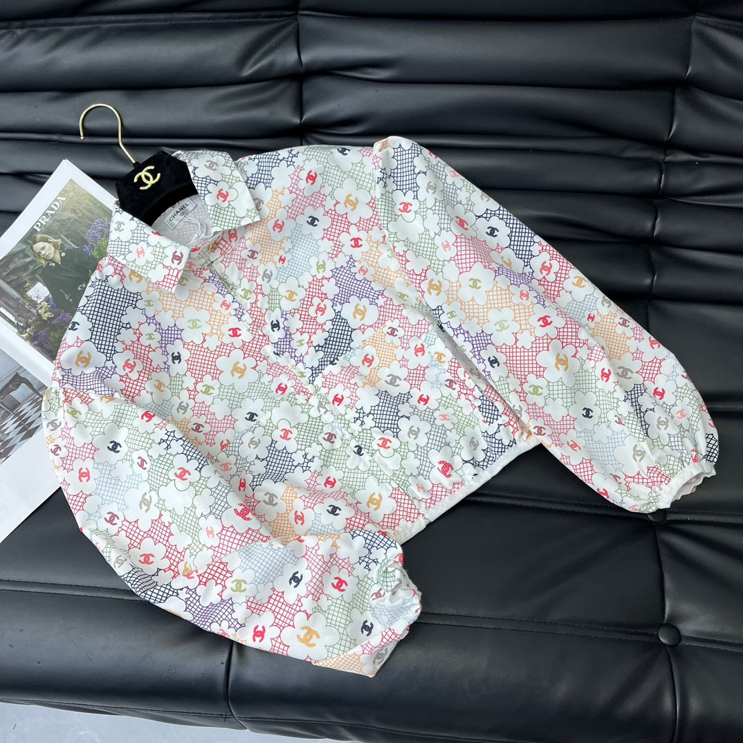 小香家-2403 24新品時髦印花短拉鍊外套