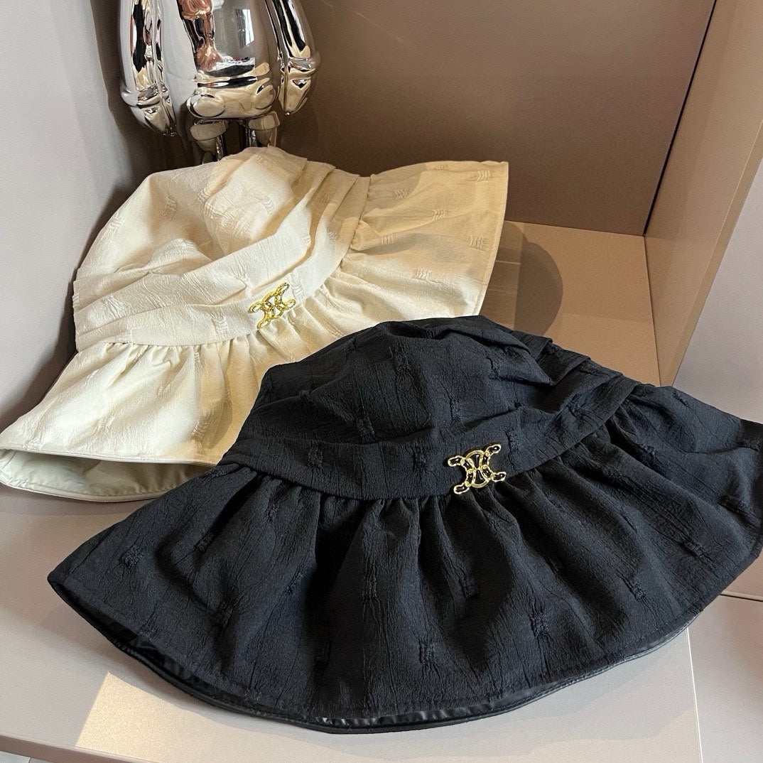 賽C家-抓皺荷葉邊遮陽帽 白色