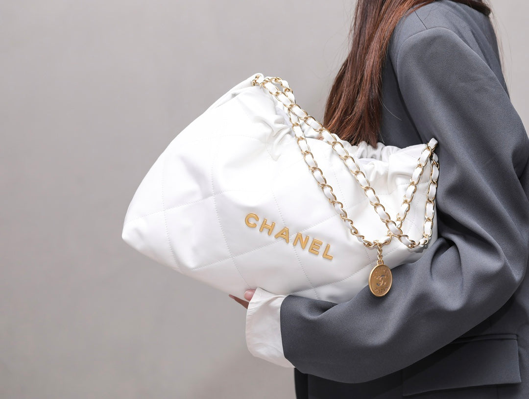 小香家-Chanel 22號手袋 橫版 白金色