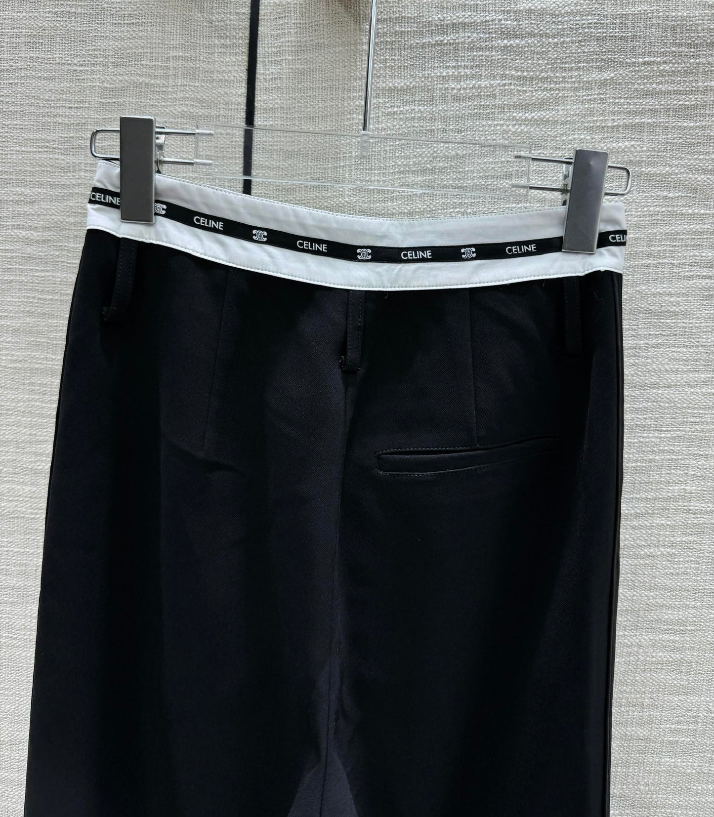 賽C家-2404 撞色拼接高腰闊腿褲 黑色