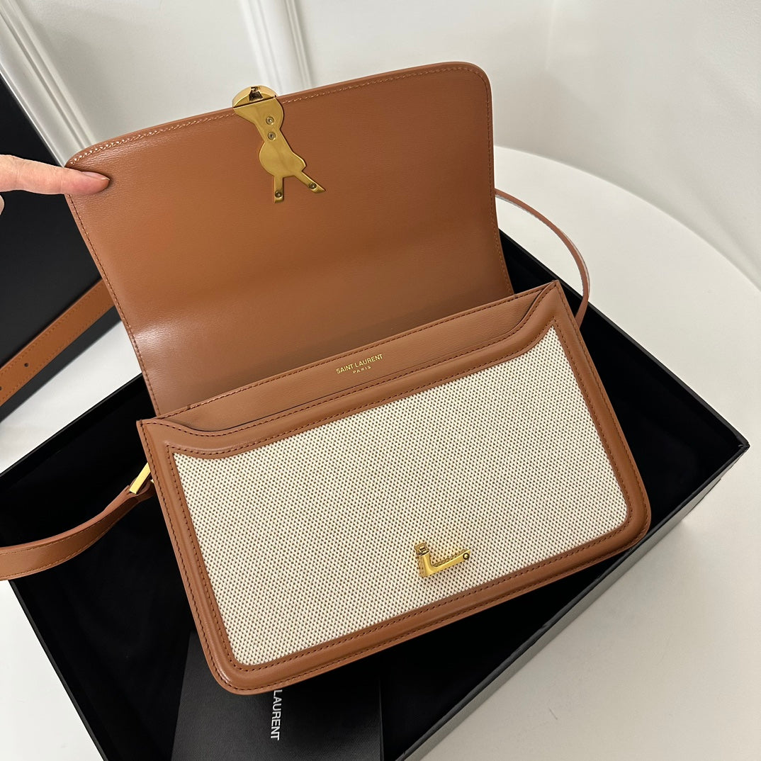 聖Y羅-BOX SAINT LAURENT 豆腐包 大號 棉麻米色