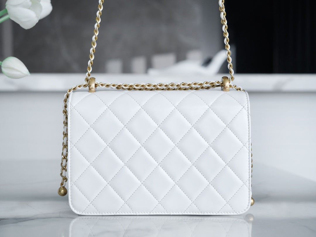 小香家-Chanel 24c雙金球 CF Mini19 白色