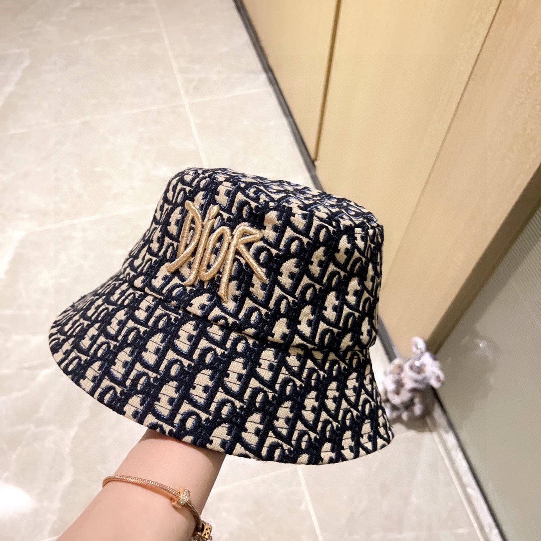 迪D家-2023春夏新款 刺繡漁夫帽 黑白色