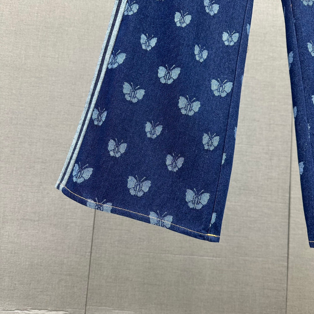 迪D家-2403 蝴蝶字母印花工藝牛仔褲