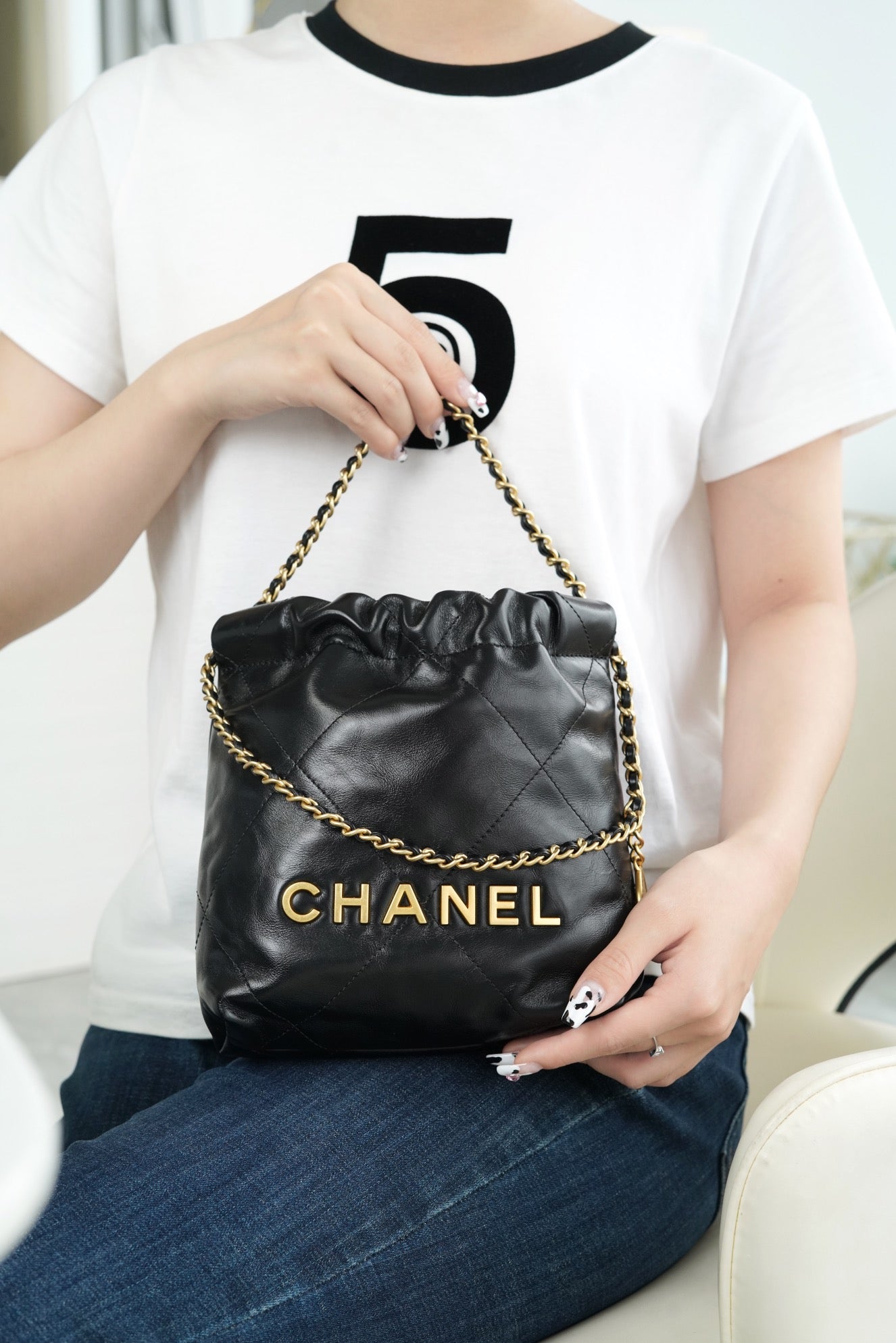 小香家-Chanel 22號手袋 黑金鍊條 黑色