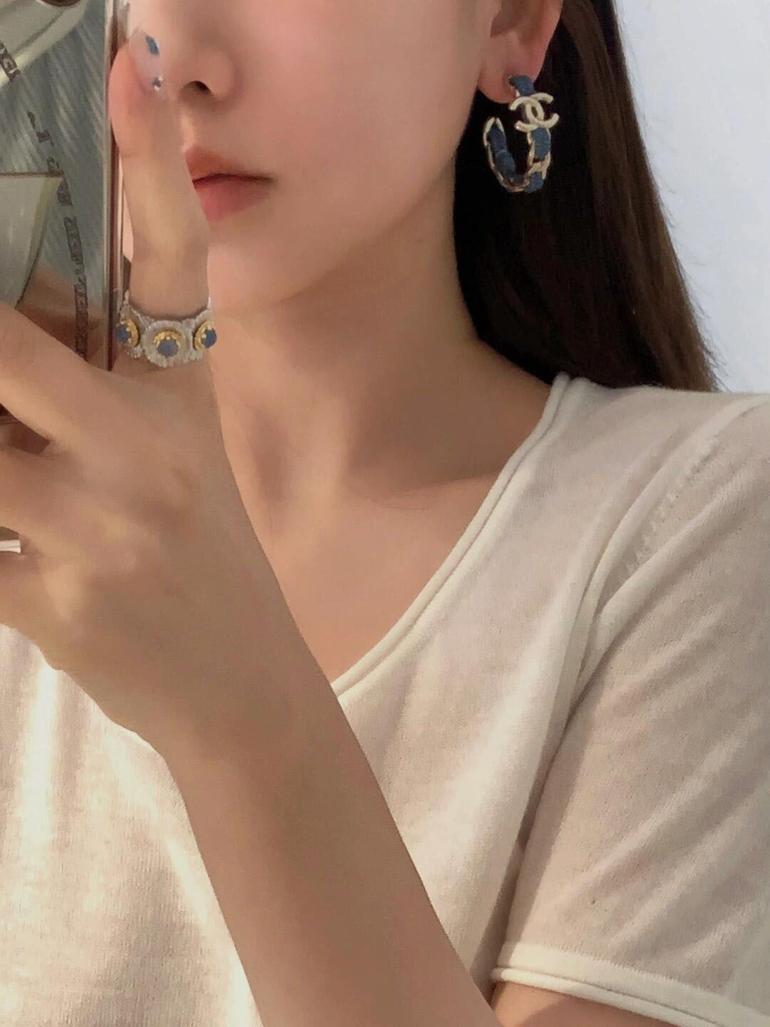 小香家-25P牛仔皮穿鏈耳環
