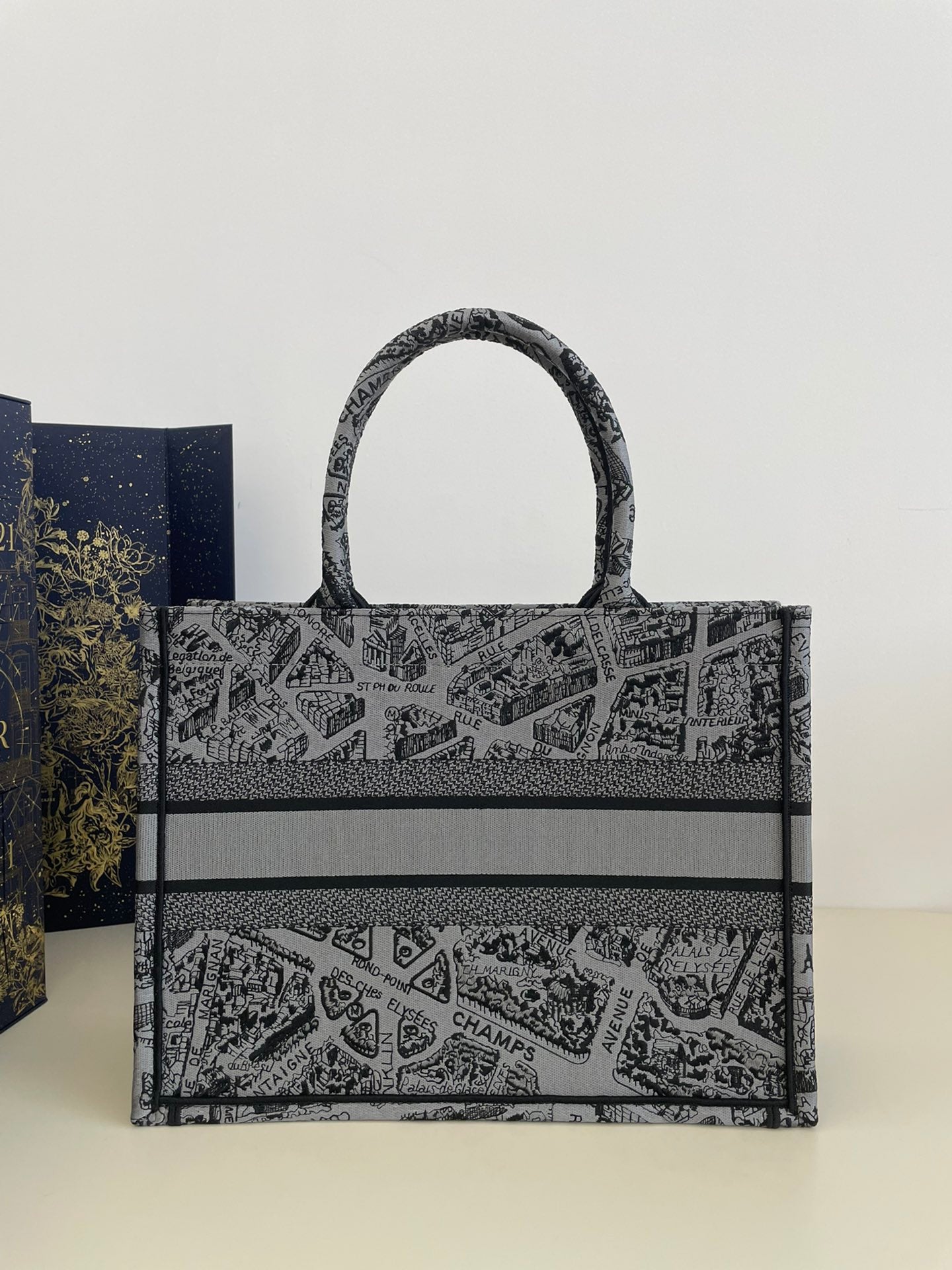 迪D家-2023春夏新款 Tote 巴黎地圖灰色 中號