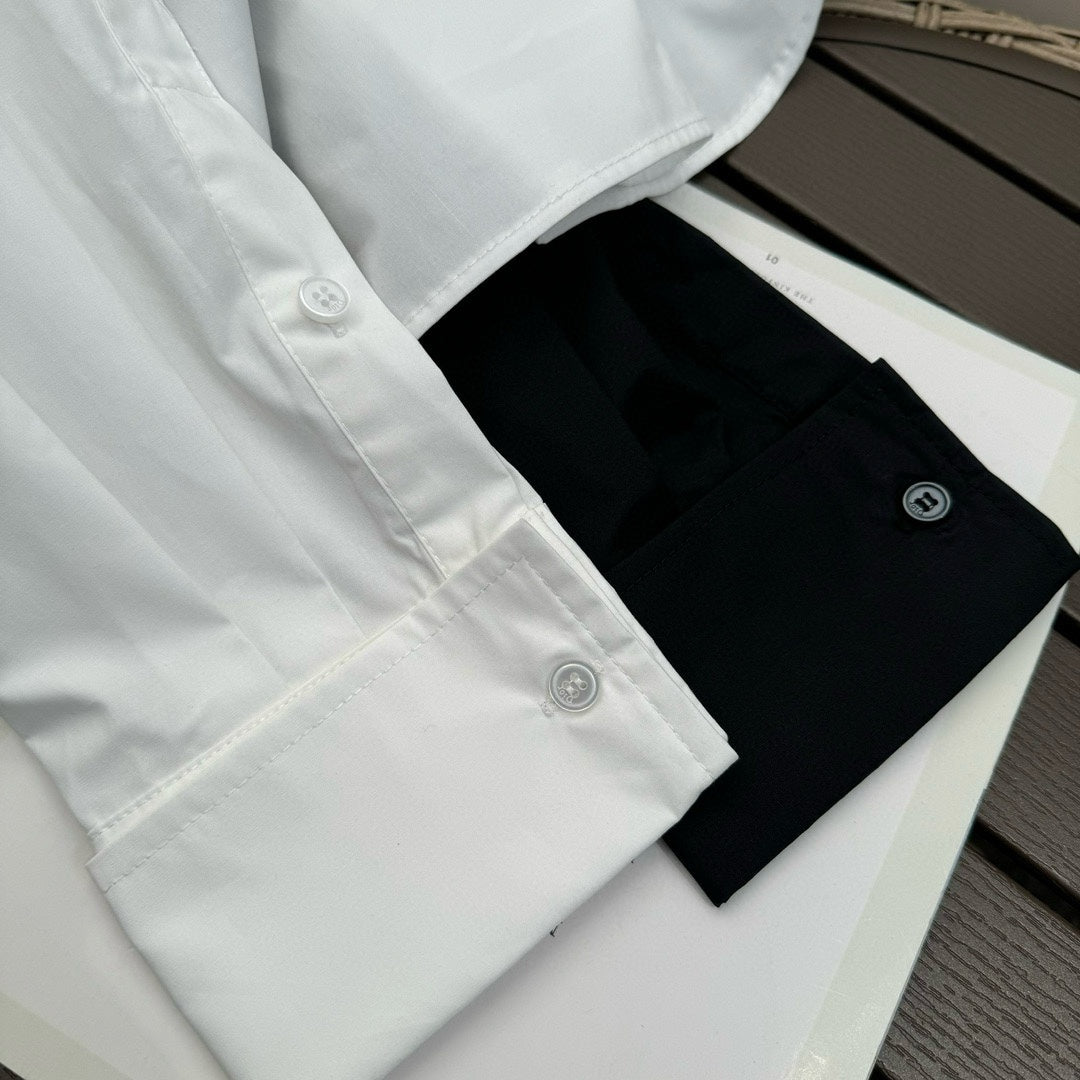 迪D家-2403 24春夏新品不對稱斜肩棉綢襯衫 白色