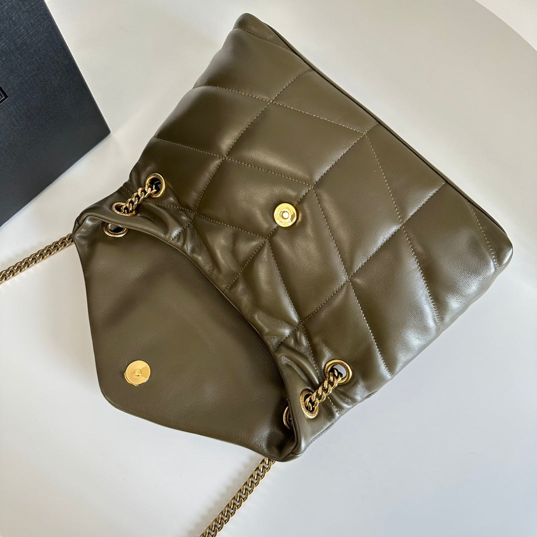 聖Y羅-Loulou Puffer 29cm 絎縫小羊皮雲朵包 墨綠色