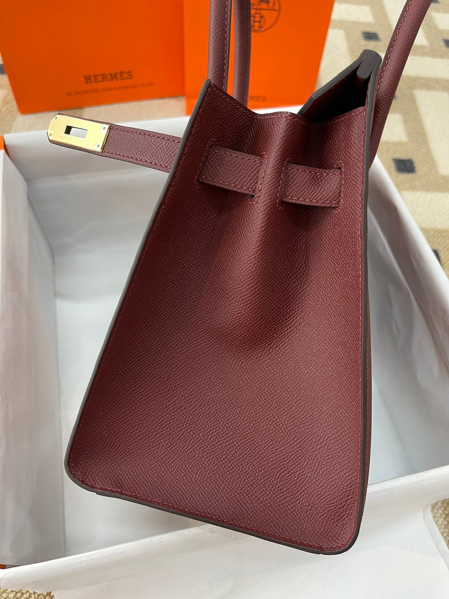 小愛款-Birkin 30 Epsom 外縫55 愛馬仕紅 金扣