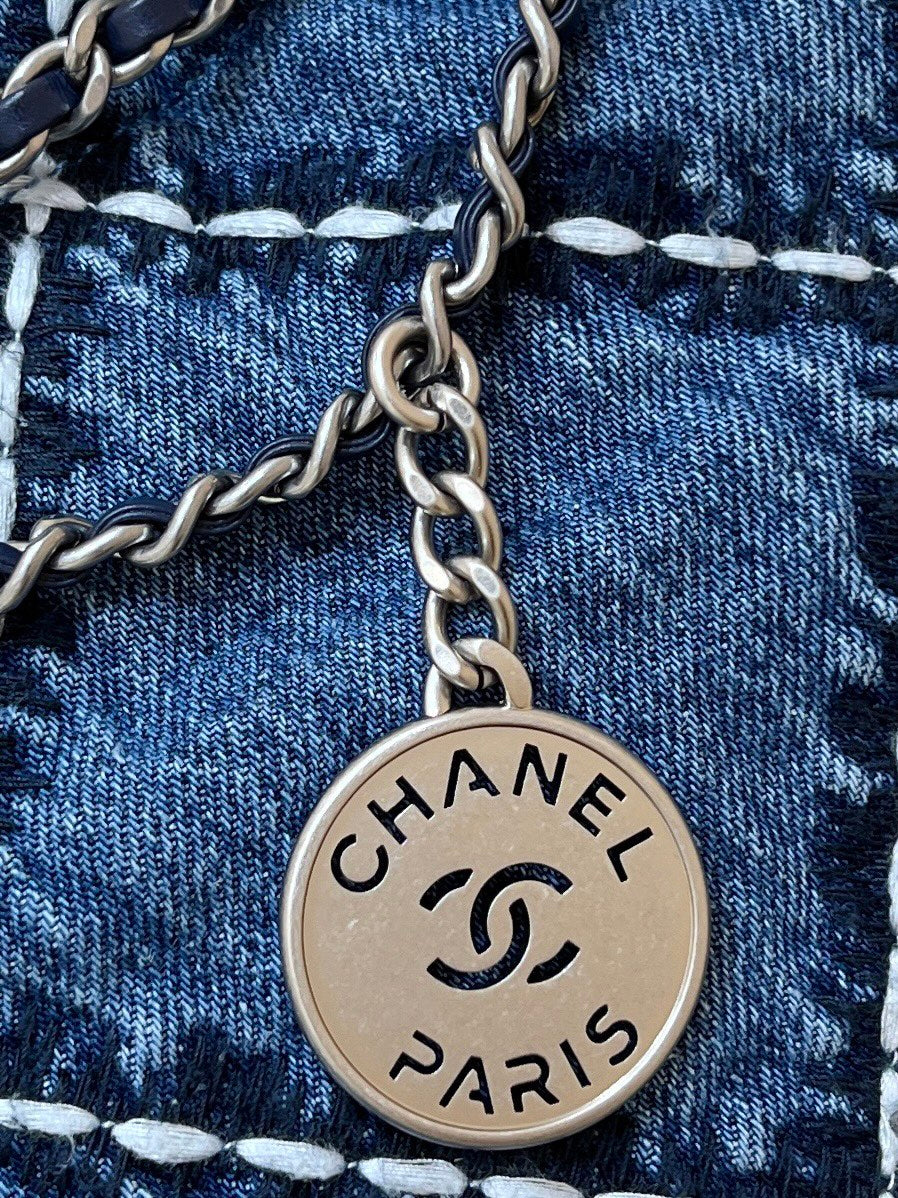 小香家-春夏新款 Chanel 22號手袋 菱格紋縫線牛仔布 小號