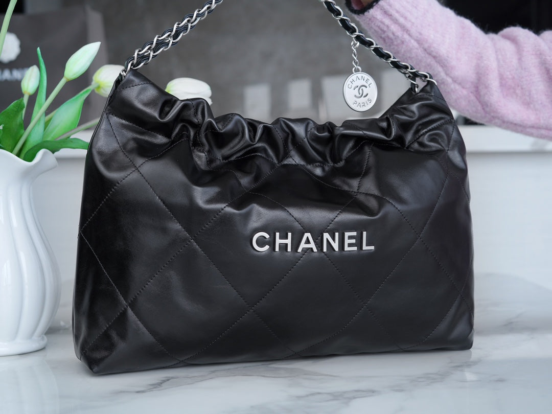 小香家-Chanel 22號手袋 橫版 黑銀色