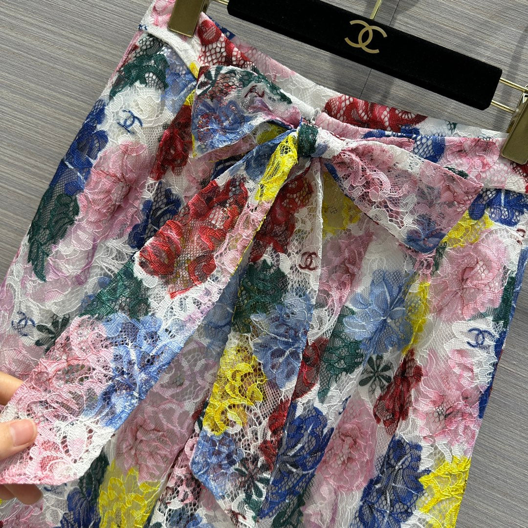 小香家-2404 油畫蕾絲印花寬褲