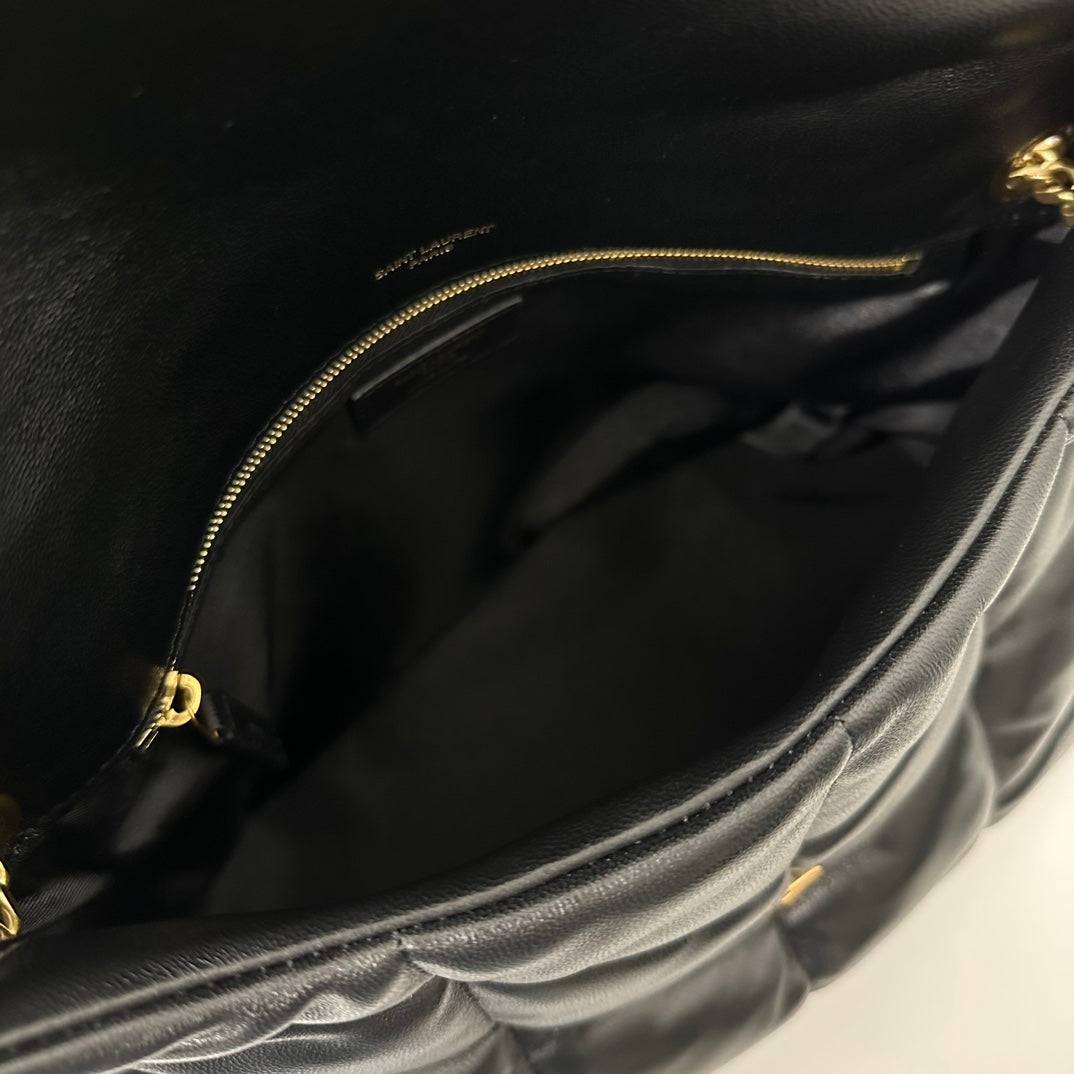 聖Y羅-Loulou Puffer 35cm 絎縫小羊皮雲朵包 黑色金扣