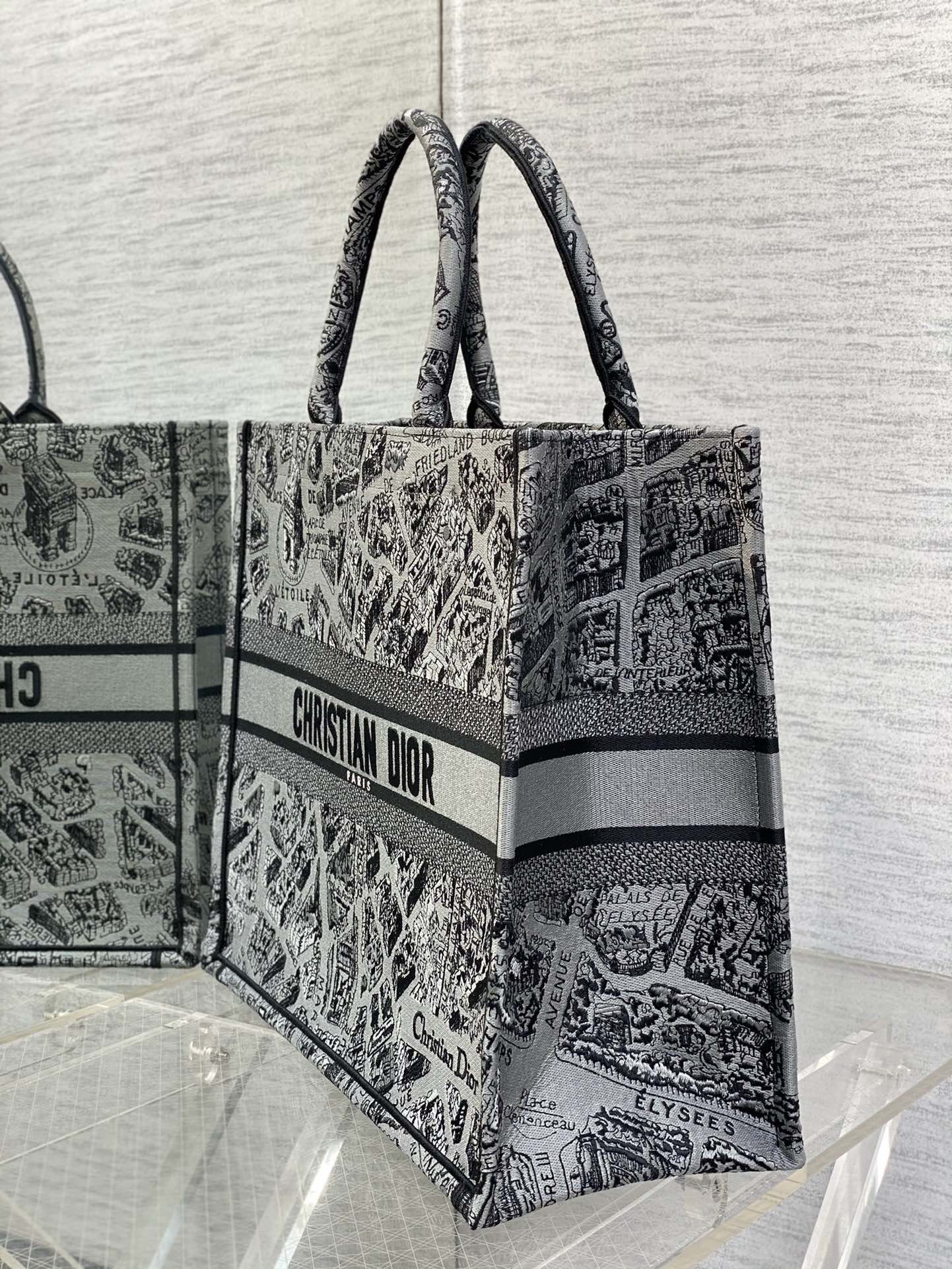 迪D家-Book Tote 2023春夏系列 巴黎地圖刺繡 灰色 大號