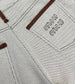 穆M家-2404 24春夏標誌字母刺繡帆布拼皮系列長褲