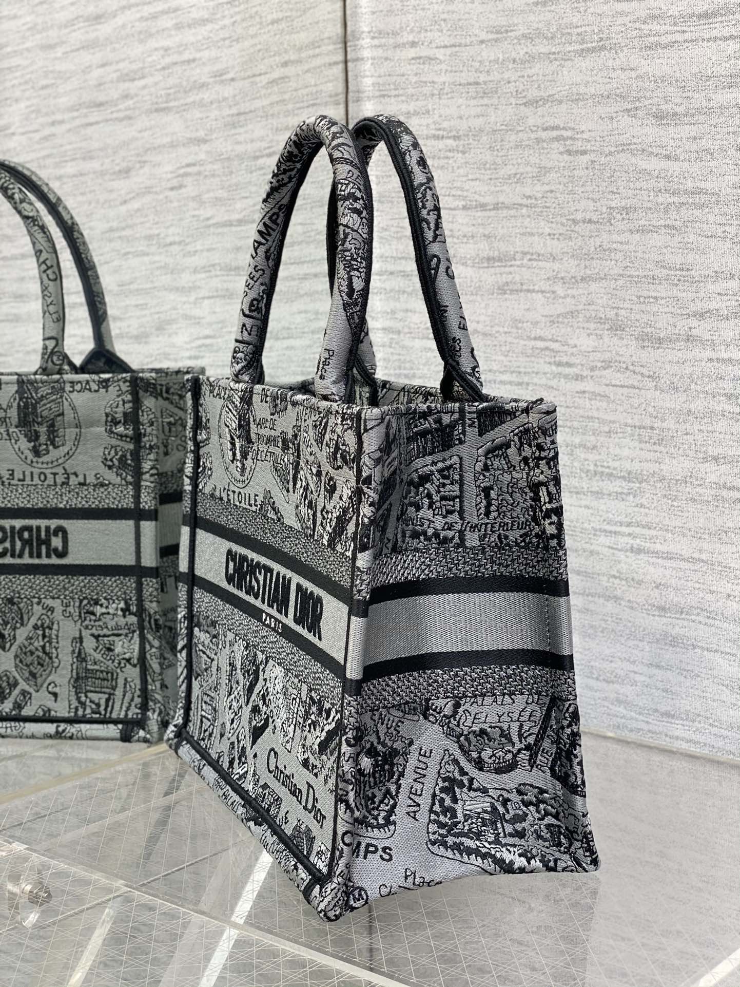 迪D家-Book Tote 2023春夏系列 巴黎地圖刺繡 灰色 小號