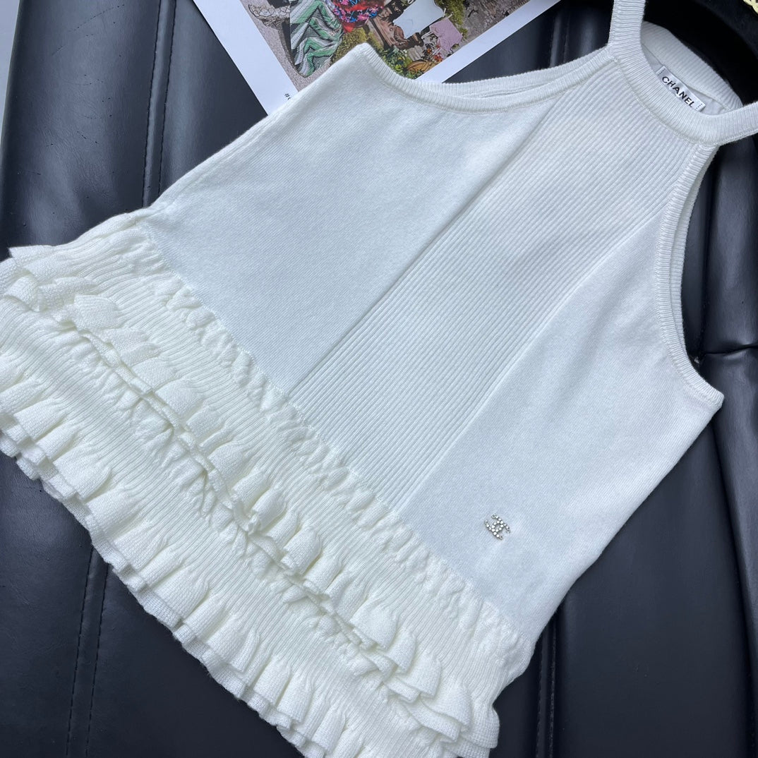 小香家-2403 24新品上架花邊針織背心 白色