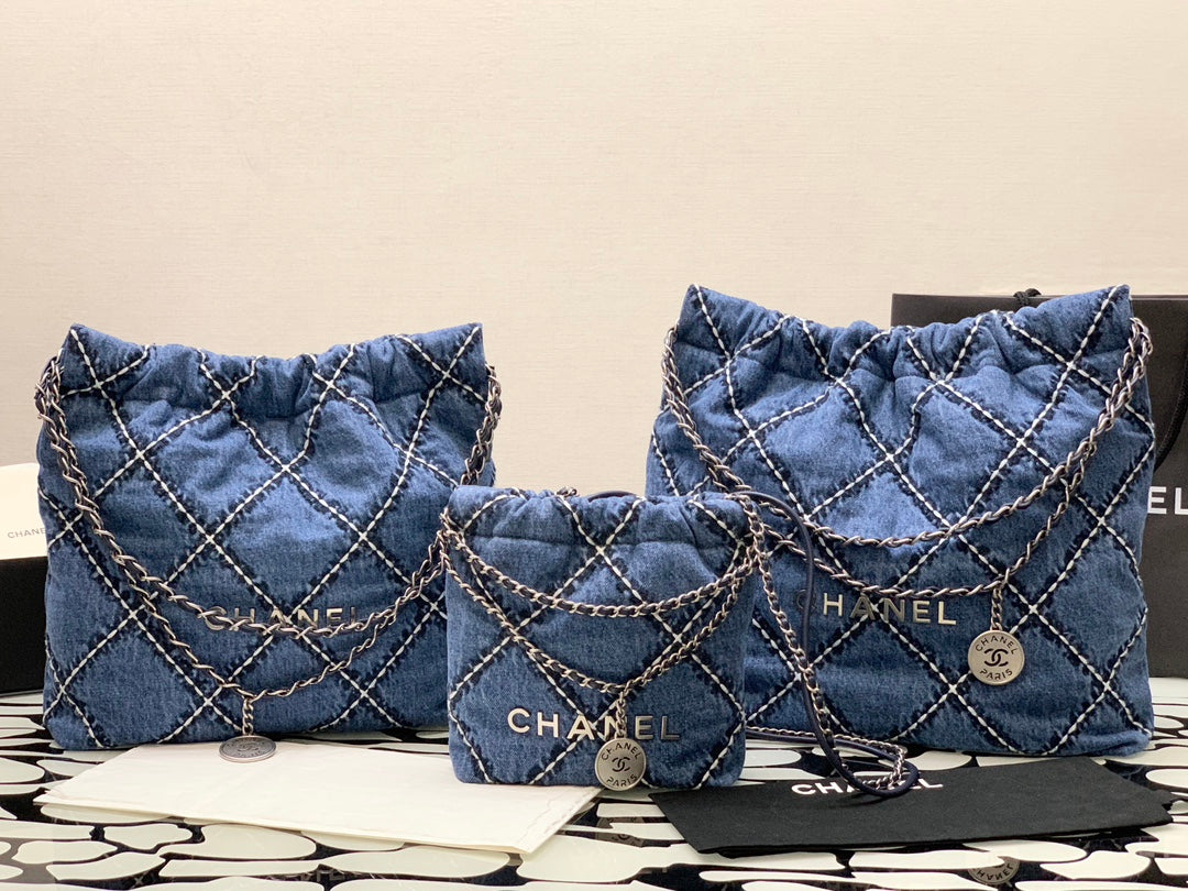 小香家-春夏新款 Chanel 22號手袋 菱格紋縫線牛仔布