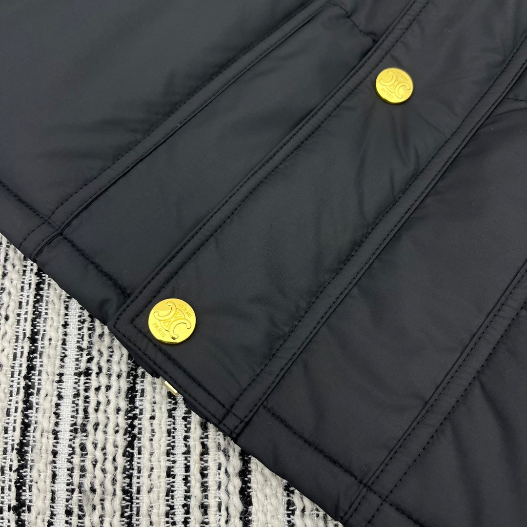賽C家-2403 拼接黑色燈芯絨棉服外套