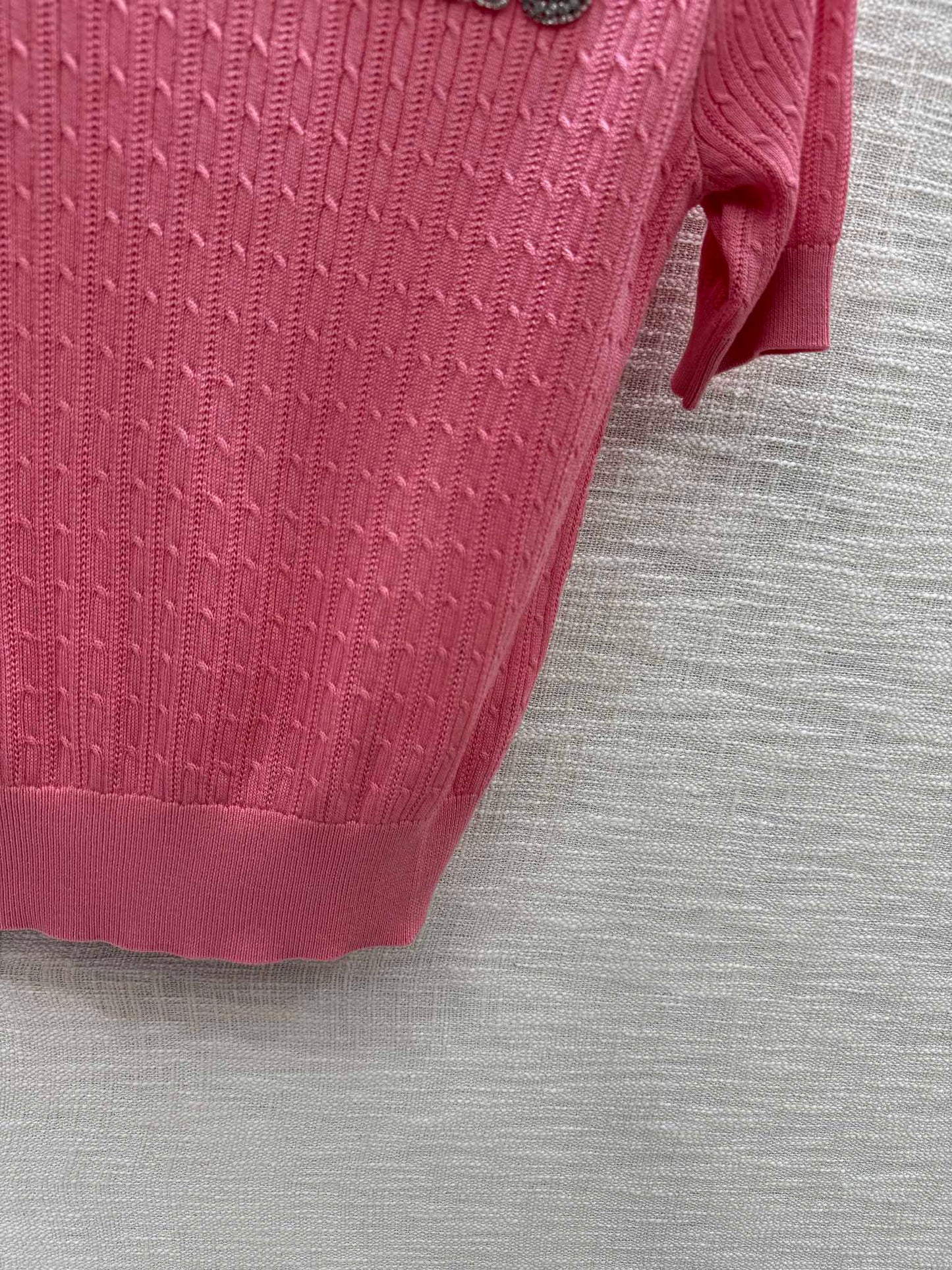 穆Ｍ家-2404 重工釘珠娃娃領針織短袖 粉色