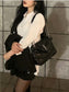 聖Y羅-Loulou Puffer 29cm 絎縫小羊皮雲朵包 黑色銀扣