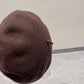 小愛款-羊毛呢拼皮貝雷帽 咖啡色