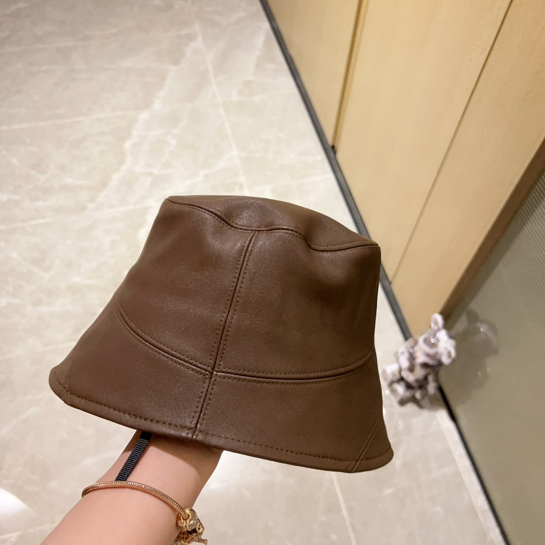 聖Y羅-2023新款皮質不規則漁夫帽 咖啡色