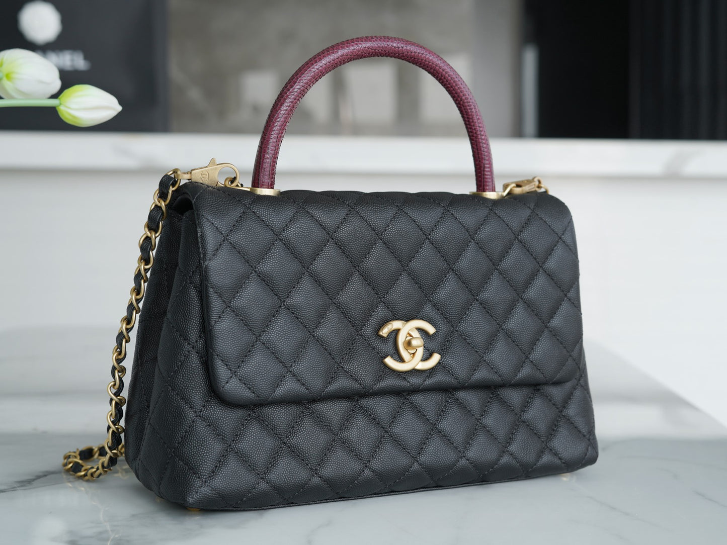 小香家-Chanel Handle28 蜥蜴提把 黑色大號