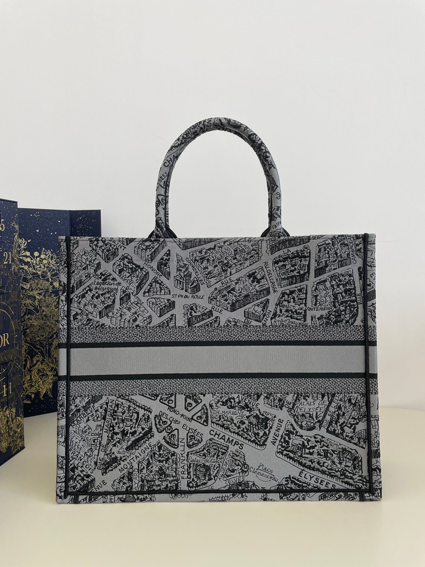 迪D家-2023春夏新款 Tote 巴黎地圖灰色 大號
