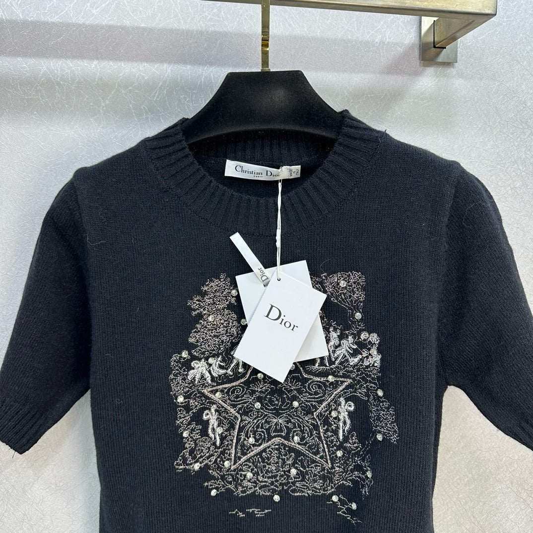 迪D家-2403 24早春新款重工刺繡圓領毛衣