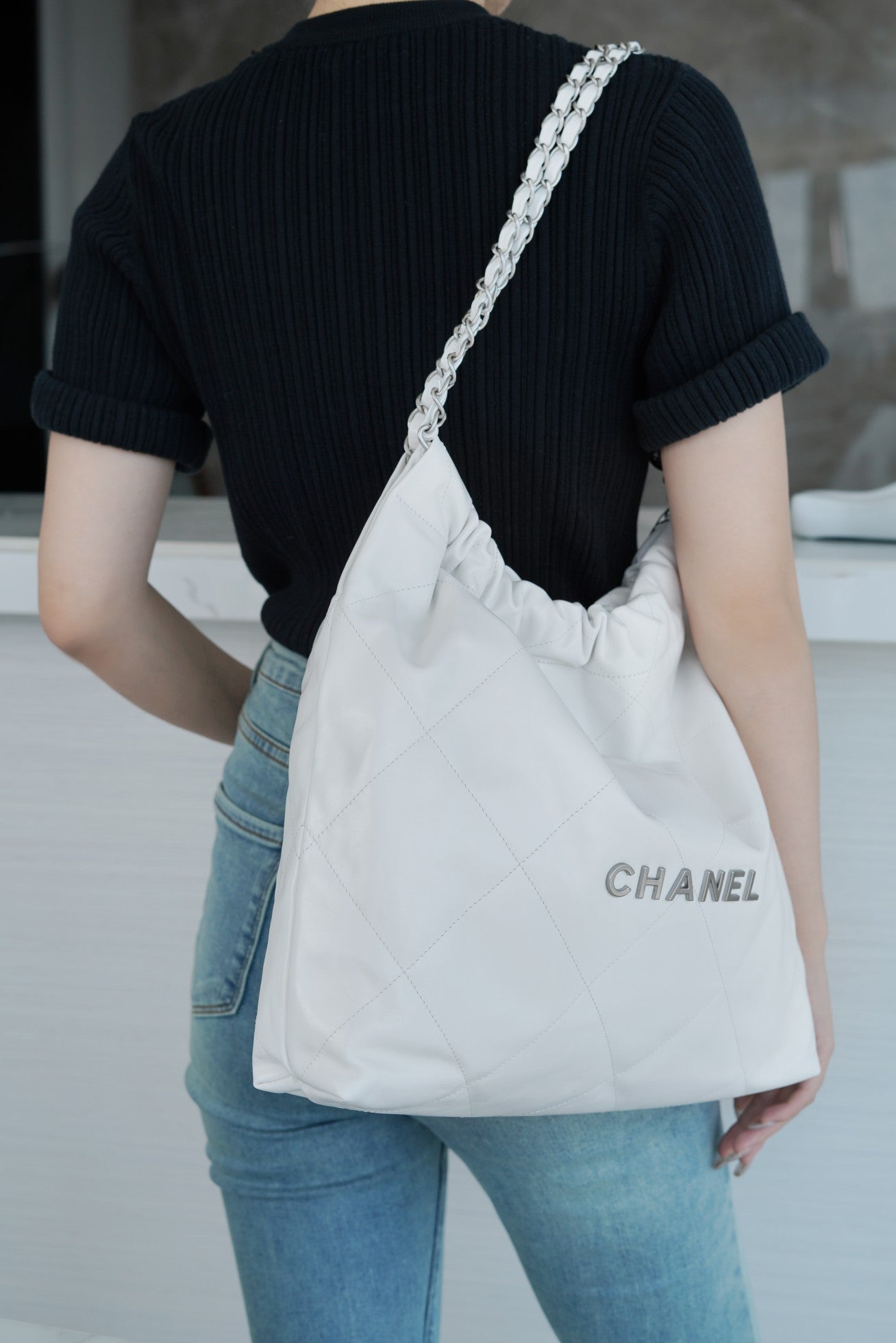 小香家-Chanel 22號手袋 白銀色中號