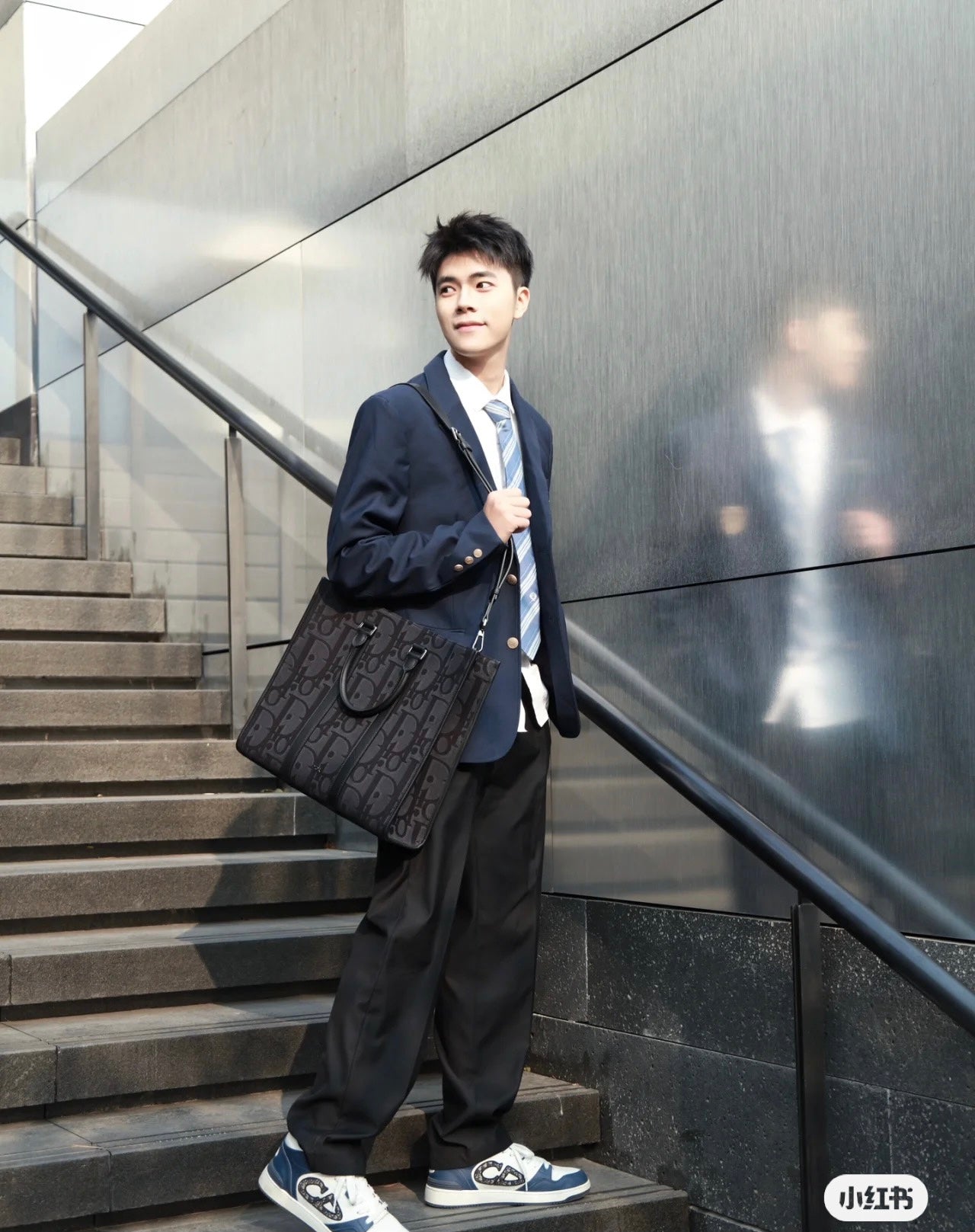迪D家-Dior Oblique 橫向托特包 男款 黑色