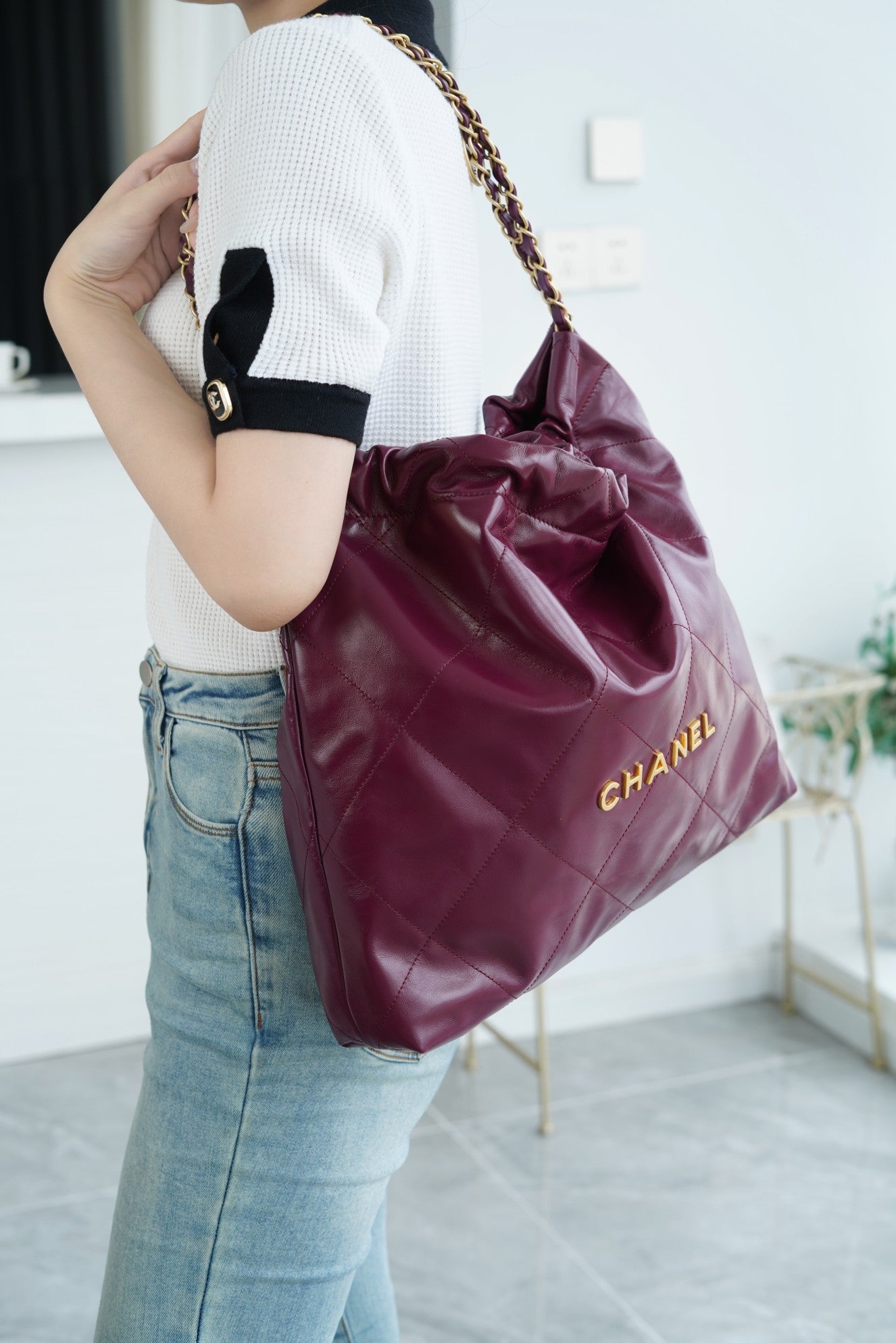 小香家-2023春夏新款 22BAG 中號 酒紅色