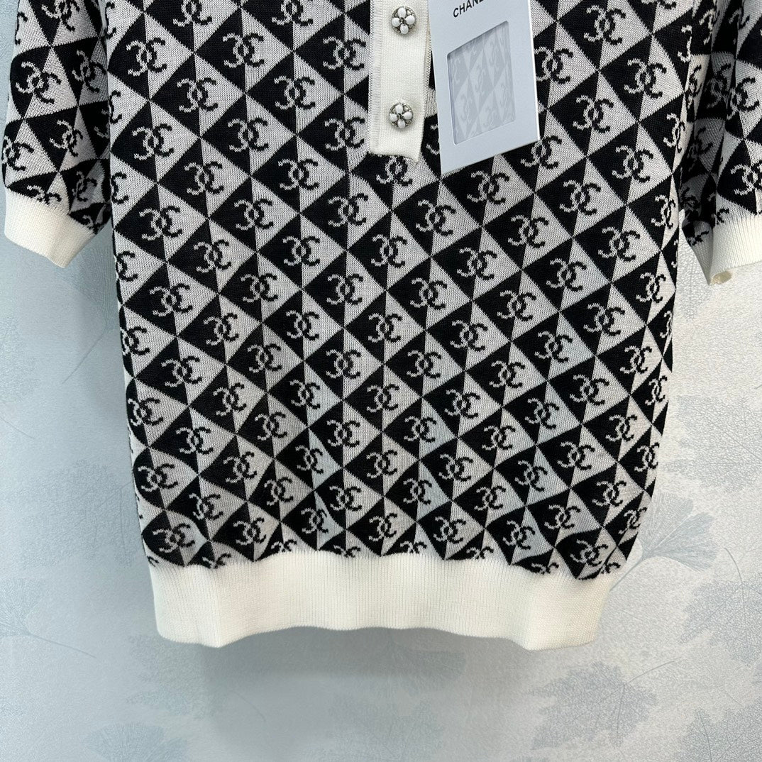 小香家-2404 春夏新品絕美Polo設計紗線短版上衣