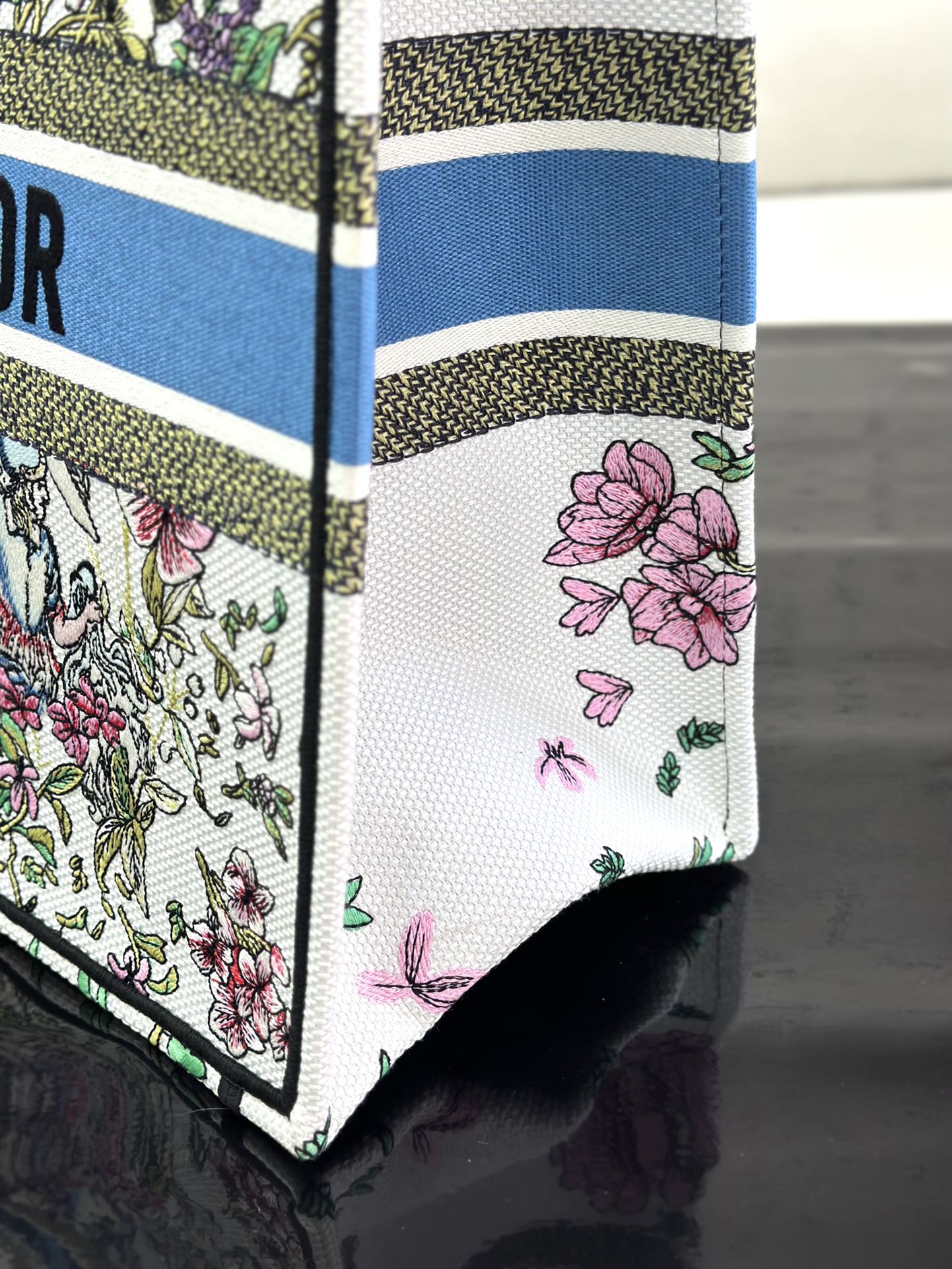 迪D家-大號book托特包 花樣刺繡藍