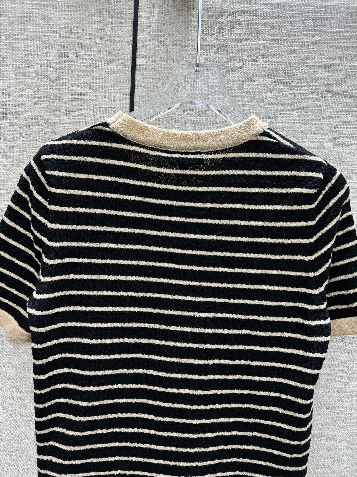 小香家-2403 24春夏最新中古風條紋針織短袖