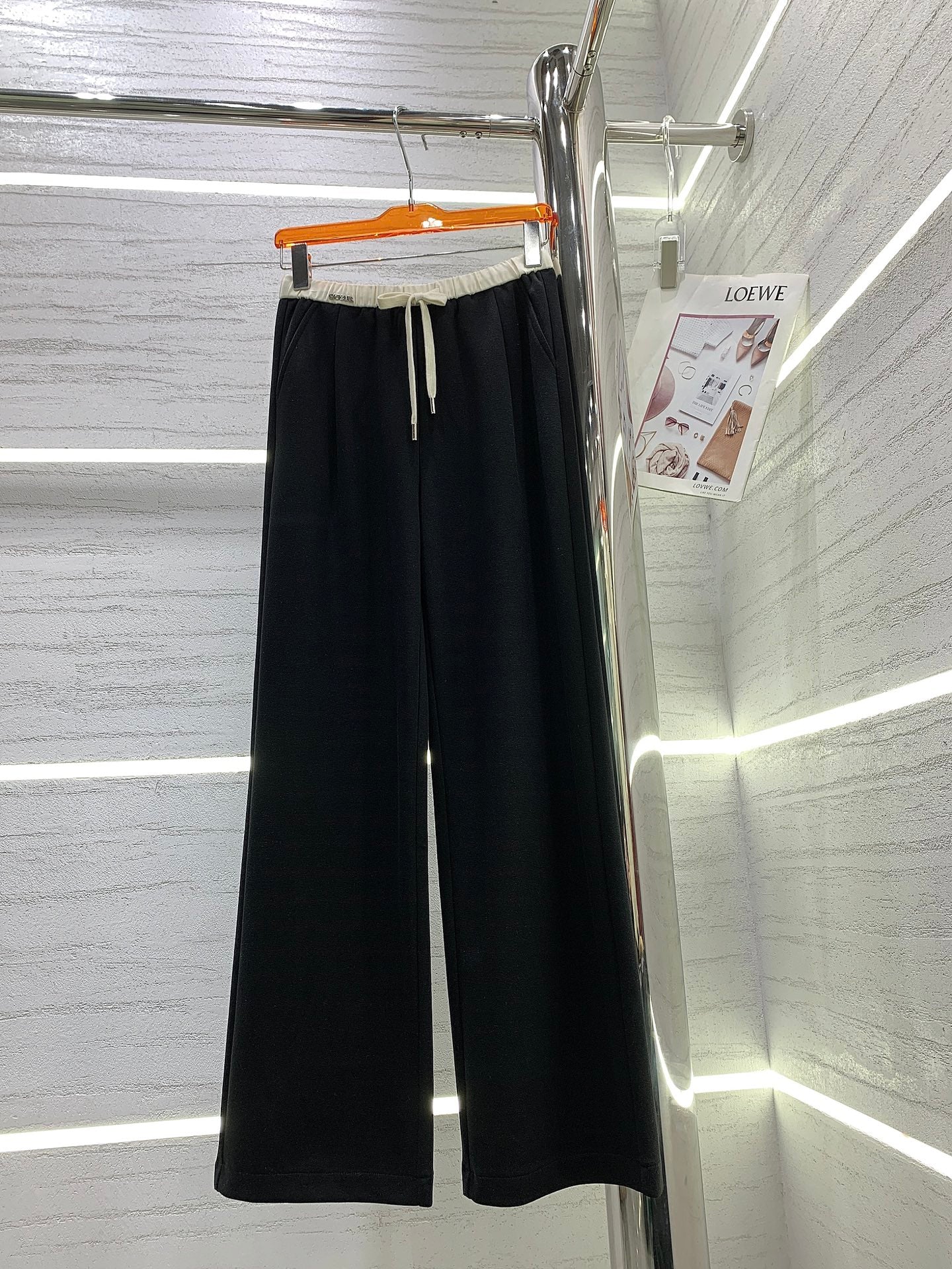 小香家-2403 新款撞色細腰壓褶闊腿褲