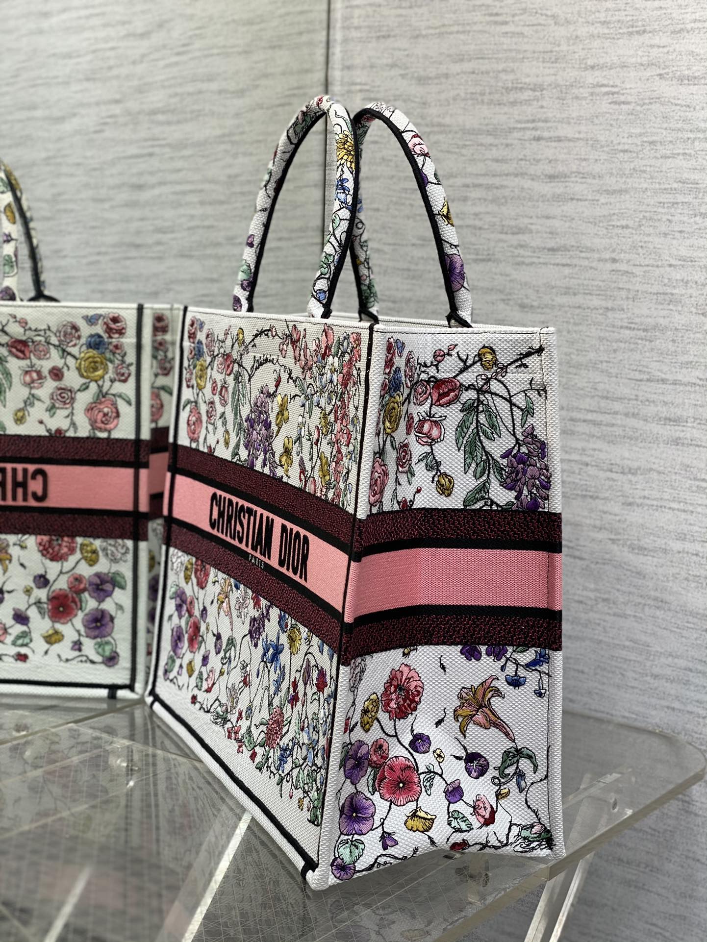 迪D家-Book Tote 2023春夏系列 浪漫花刺繡粉色 大號