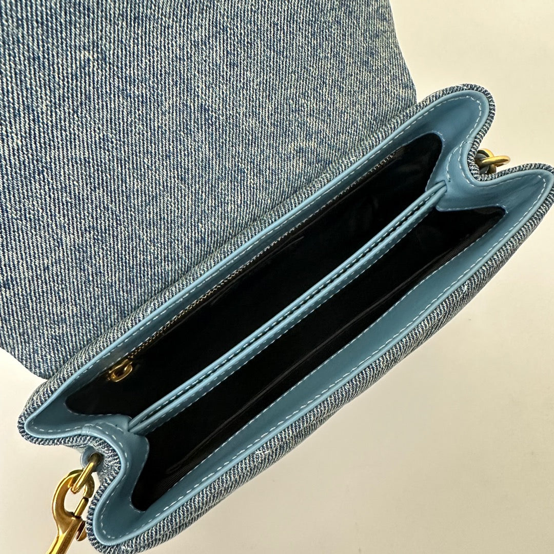 聖Y羅-Louou 20cm 牛仔布斜背包 牛仔藍
