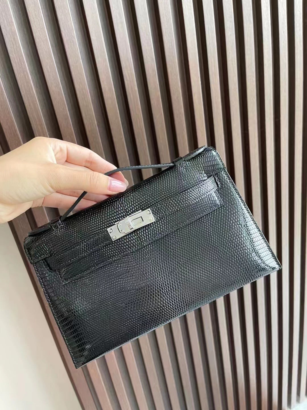 小愛款-Kelly Mini 1代 蜥蜴皮 黑色 銀扣
