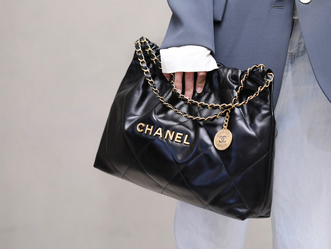 小香家-Chanel 22號手袋 橫版 黑金色