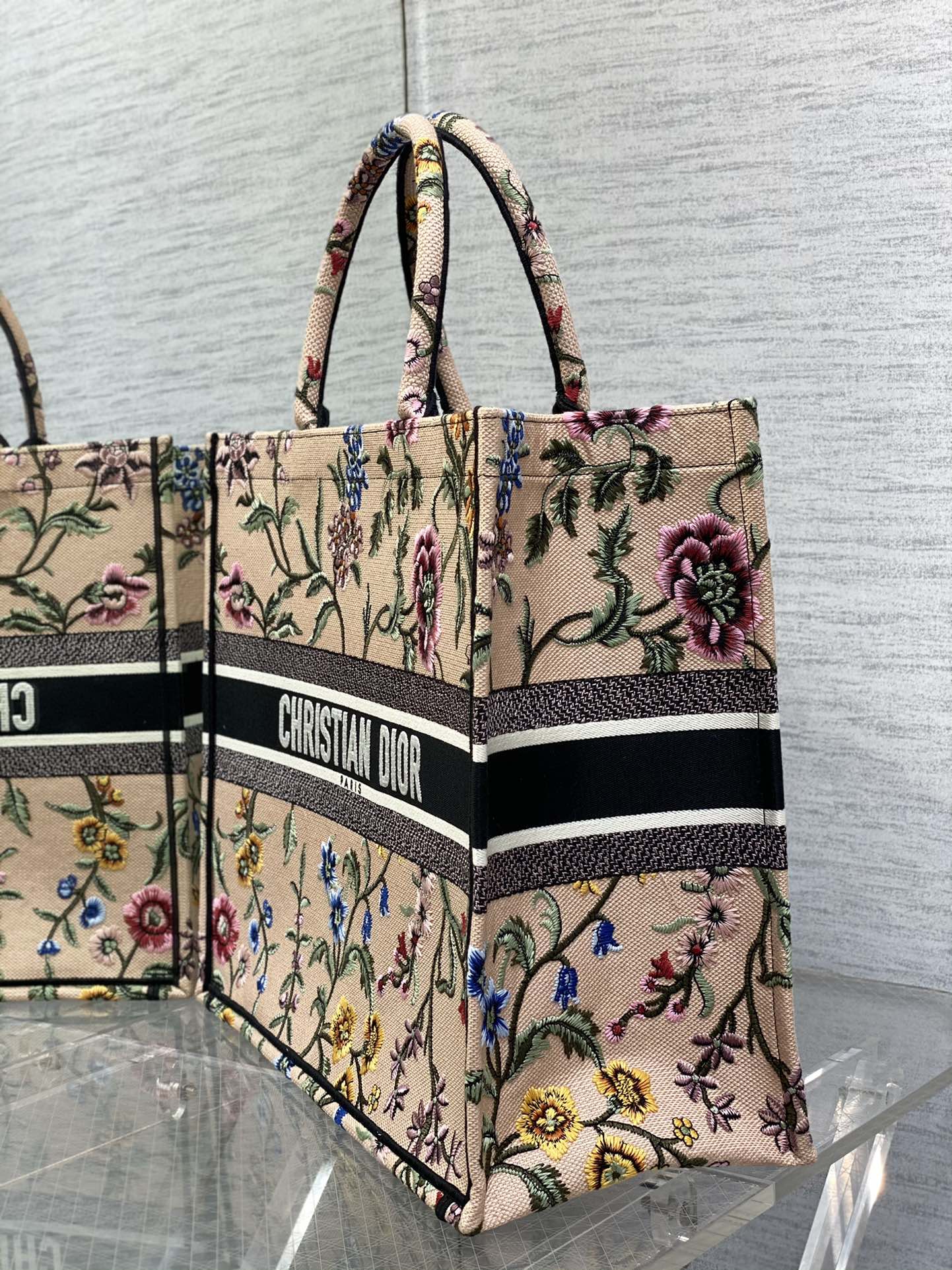 迪D家 Book Tote 刺繡字母粉花 大號41.5cm