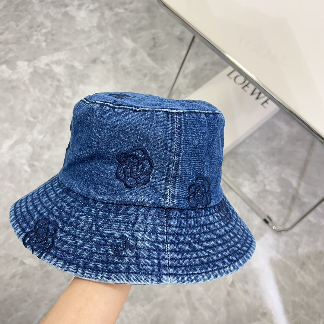小香家-個性刺繡牛仔漁夫帽 藍色