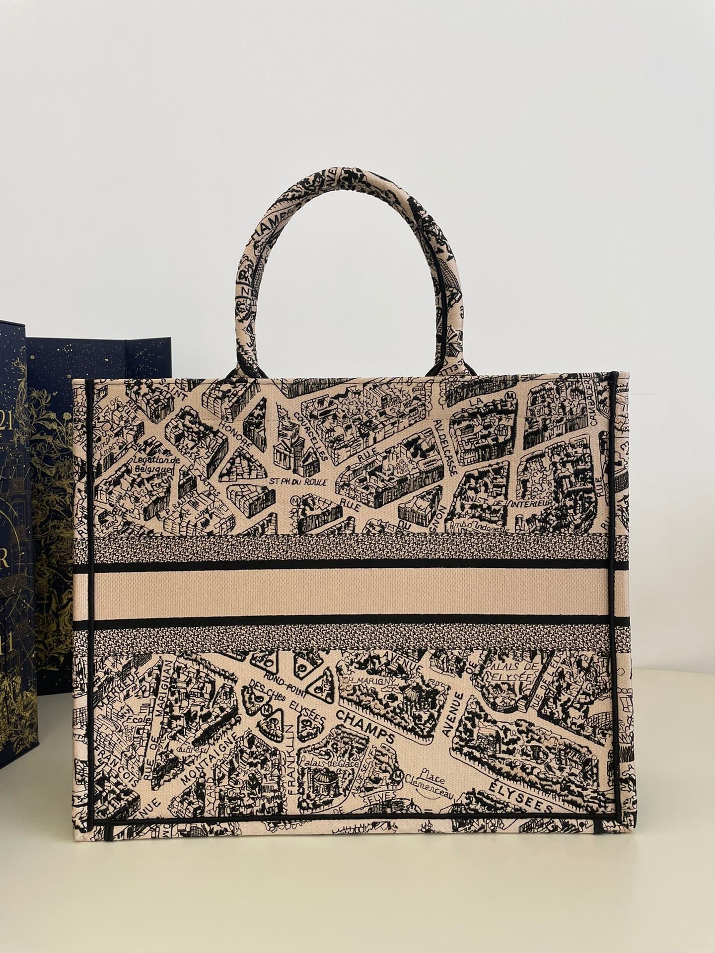 迪D家-2023春夏新款 Tote 巴黎地圖杏色 大號