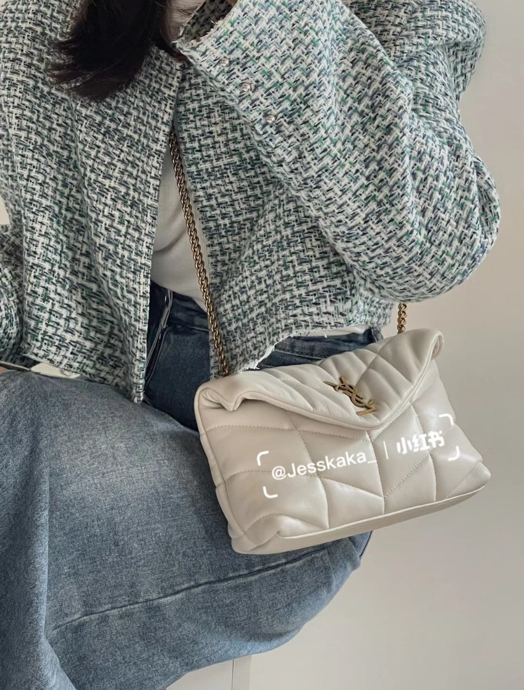 聖Y羅-Loulou Puffer 23cm 絎縫小羊皮雲朵包 奶白色