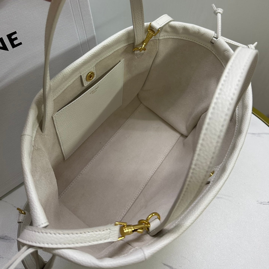 賽C家-CABAS TRIOMPHE 光滑牛皮革抽繩包 奶白色 小號