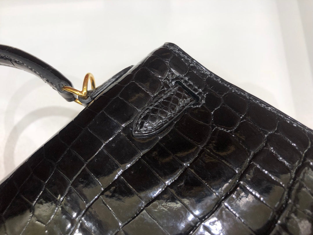 小愛款-Birkin 25 美洲方塊鱷魚 黑色 金扣